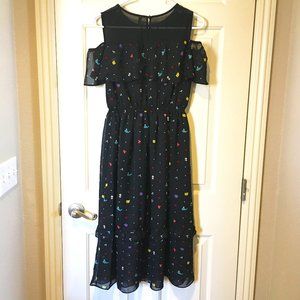 Cute printed off-shoulder chiffon dress_ dark Navy/light Black _ size M